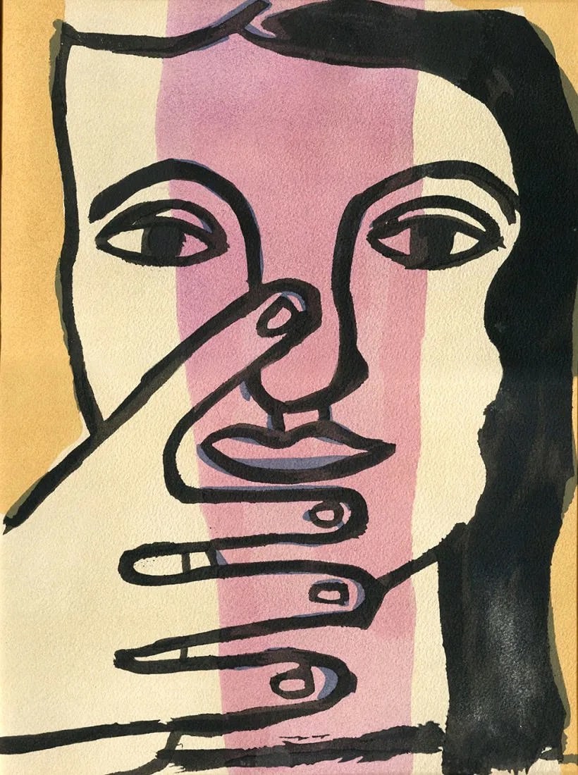 After Fernand Leger (French, 1881-1955) Print: After Fernand Leger (French, 1881-1955) Print. Tete de femme - Pochoir. Printed in 1949. 12.50 x 9.38 inches. Not hand-signed unless otherwise stated. Photomechanical Print. Lots that contain nudity h
