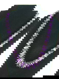 Artisan Crafted Amethyst Necklace With Large Sterling O'Ring Clasp: A lovely 24" contemporary Amethyst necklace from the Northwest. Amethyst stones are individually knotted on nylon cord with sturdy large sterling clasp. In world of Lapidary, the meaning of Amethyst i