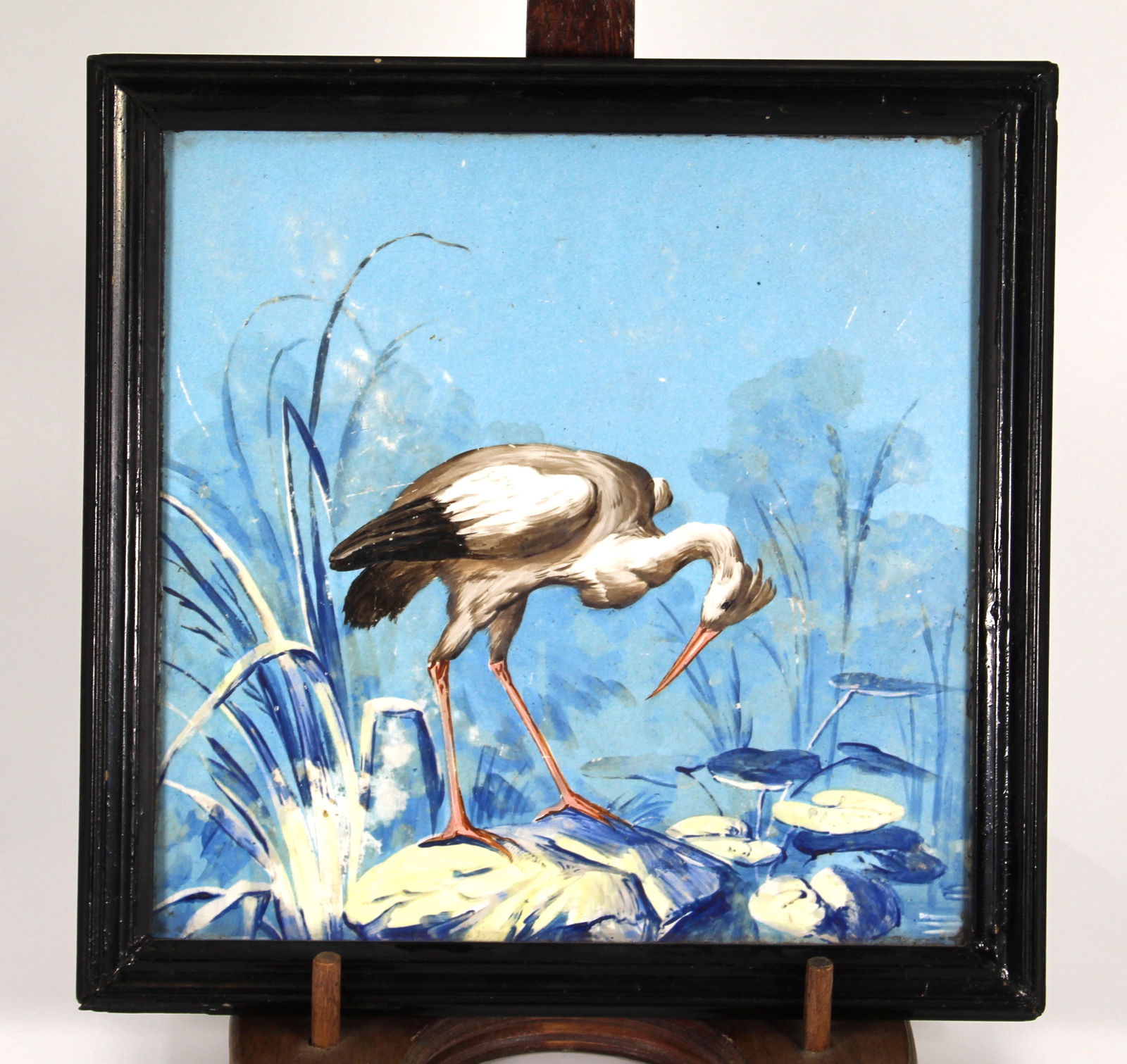 19th Century Mintons Tile with Heron: 19th Century Mintons Tile with Heron possibly by Christopher Dresser. Mintons was a major company in Staffordshire pottery, Europe's leading ceramic factory during the Victorian era, an independent bu