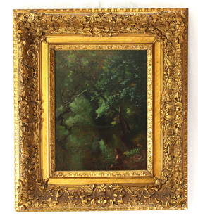George Inness Study of Trees original Oil on Canvas 1877: George Inness (1825-1894), this study of trees is an excellent representation of Inness' Tonalism mastery. Circa 1877 and set in Pompton, New Jersey this original oil on canvas is signed G.I. 1887 on