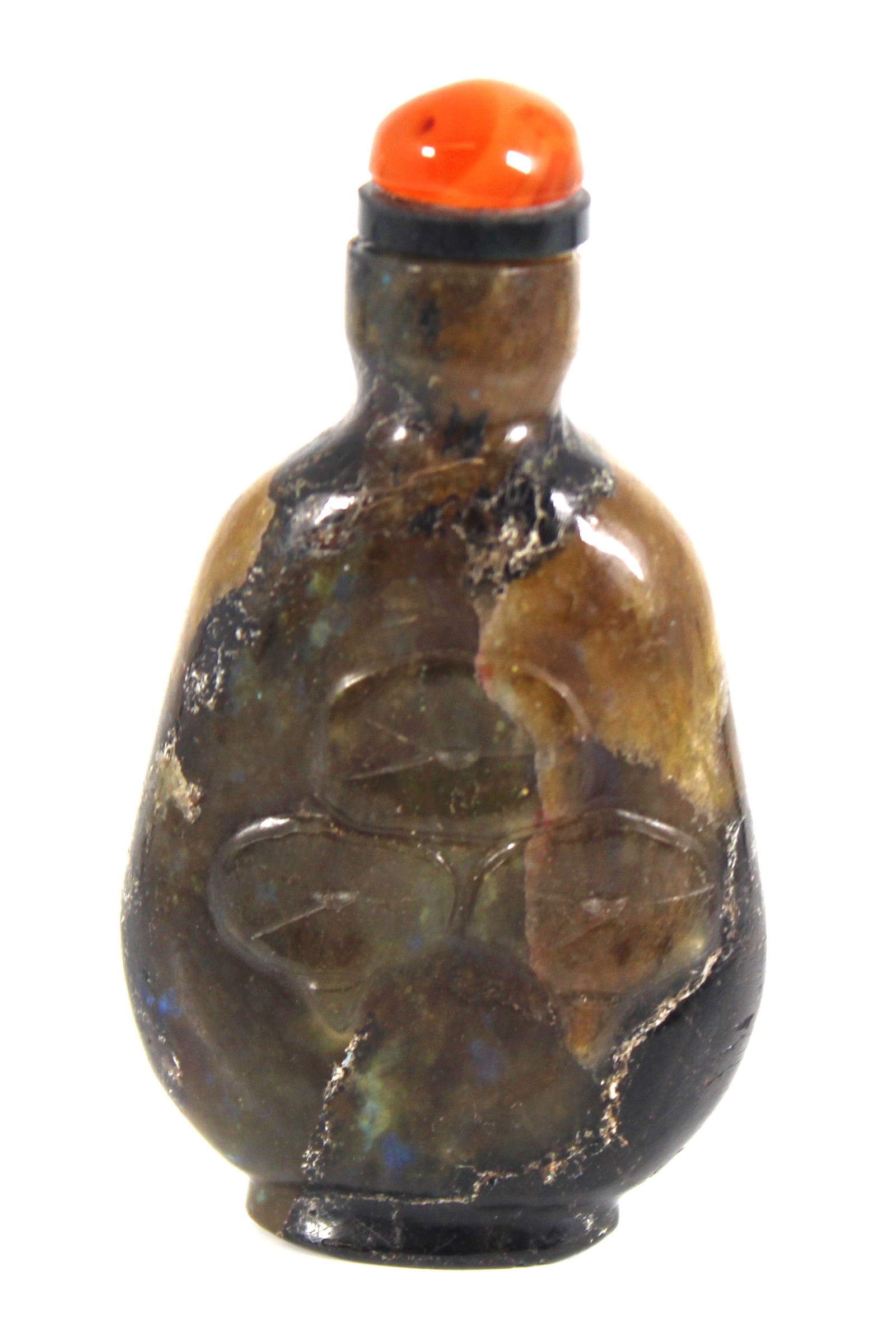 Snuff Opium Bottle Late Qin Dynasty Carved Agate Snuff Bottle: Late Qin Dynasty carved Agate snuff opium bottle, carved with poppy flowers. Dabber is intact Dimensions represented in last picture.