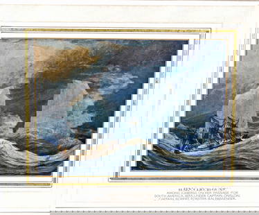 "H.M.S. Clio 1833 18 Guns" Original Watercolor and Gouache On Paper: HMS Clio was a Cruizer-class brig-sloop of the Royal Navy, launched at James Betts' shipyard in Mistleythorn in Essex on 10 January 1807. She served in the Baltic during the Napoleonic Wars, accomplis