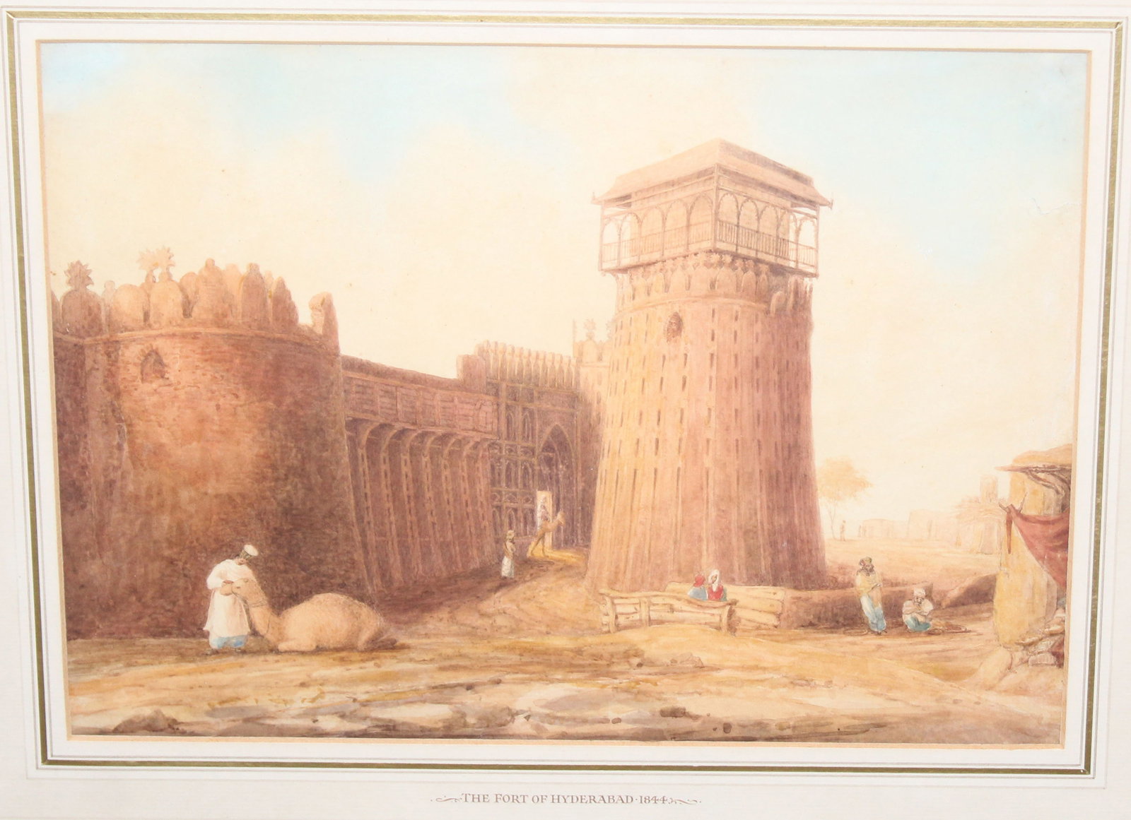 1844 The Fort Of Hyderabad Original Mixed Media on Paper: 1844 The Fort Of Hyderabad original Mixed Media on Paper. This fort is located in Hyderabad, Sindh, Pakistan, and is also known as Pakka Qila. Provenance: From a prominent purveyor of antiquities out 