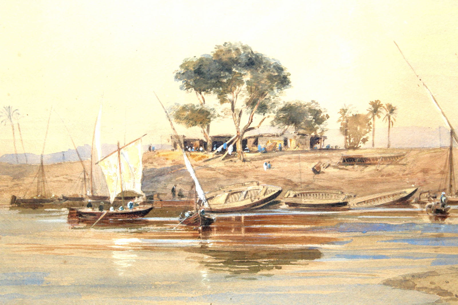 The Nile By John Varley Vr curca 1898 Original Watercolor & mixed media: The Nile by John Varley Vr, circa 1898 original watercolor & mixed media on paper. Documentation of exhibitions en verso. Dimensions represented in last picture (coming soon).
