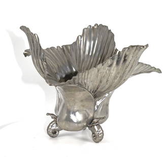 Castor Cooper Pewter Snail Bowl 1970: Wonderfully stylized snail footed bowl with lettuce-leaf fluted sides by Castor and Cooper Castor became known as one of the significant mid-century sculptors working in New York City in the 20th cent