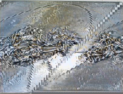 Salvador Dali Last Supper Platinum Wall Sculpture signed 13/95: The Last Supper by the master Salvador Dali is his tribute in his iconic style. The limited edition wall sculpture is cast aluminum bas relief and finished in platinum. Signed 13/95. Completed in1978,