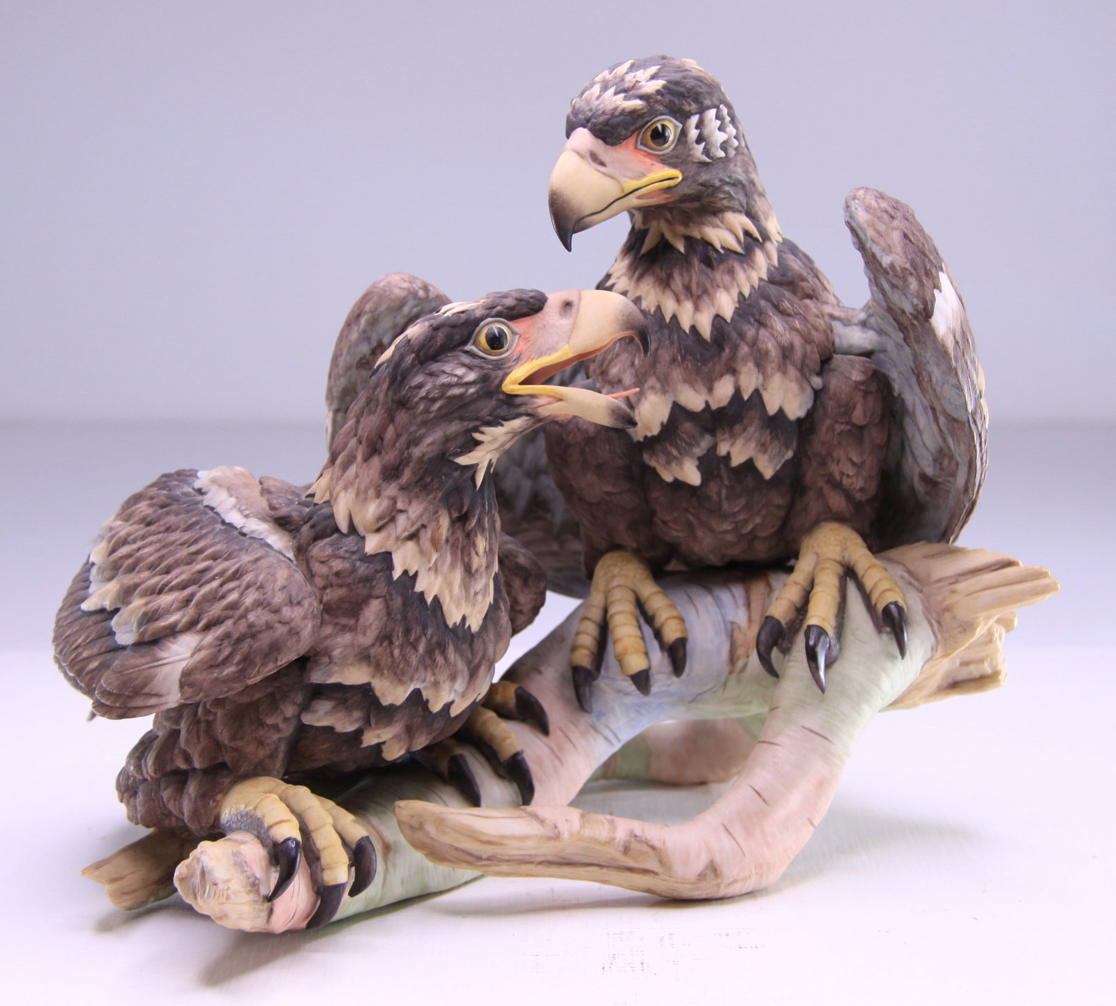 Boehm Young & Spirited American Eagles Bicentennial Sculpture: Boehm Young & Spirited American Eagles by Edward Marshall Boehm to commemorate our nation's 200th Anniversary. Released in 1976, this porcelain sculpture is number 400-49, an excellent representation