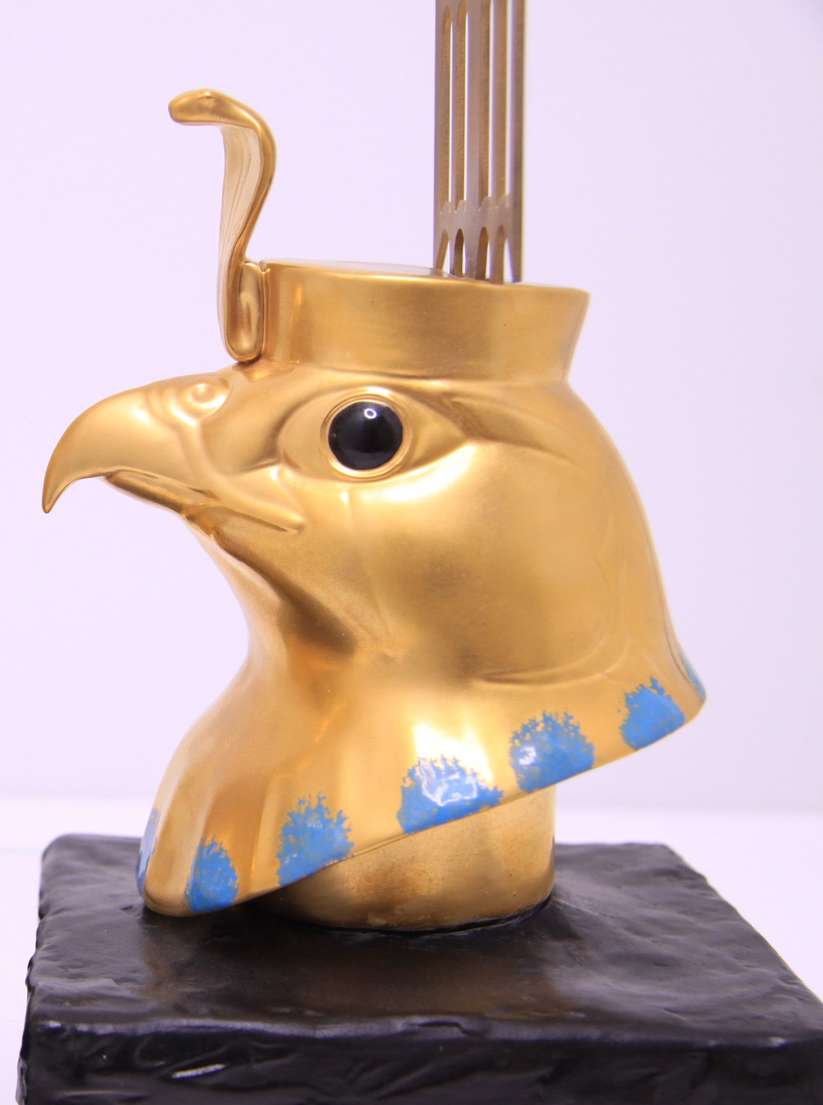 Tutankhamun Falcon Head Horus by Boehm: Falcon Head Horus God, 13 inches high and dipped in gold, figure Tc8 Number 887. Part of the Egypt Salutes the United States' Bicentennial with the exhibition of the 'Treasures of Tutankhamun' 1976-19