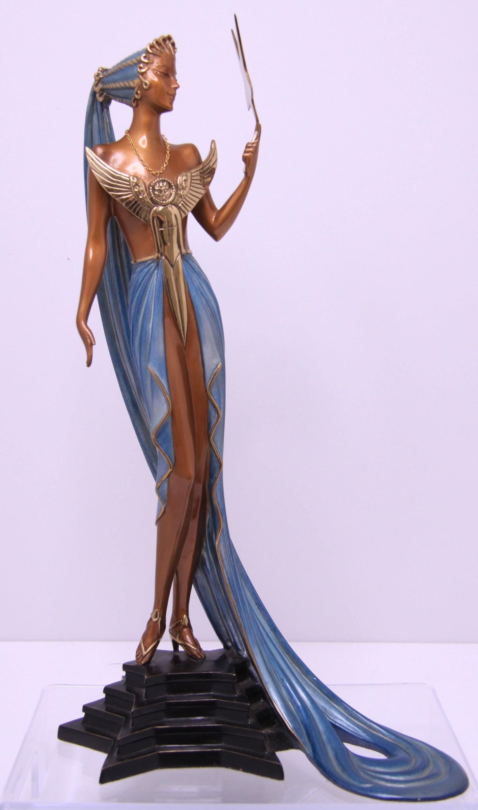 Astra bronze by Erte 1987: Only 500 were made of this 1987 bronze sculpture of Astra. She stands 19 inches. Dated 1987 signed by Erte and is editon? of 500. Artist full name Romain De Tirtoff Erte. Zelma's offers in-house shipp