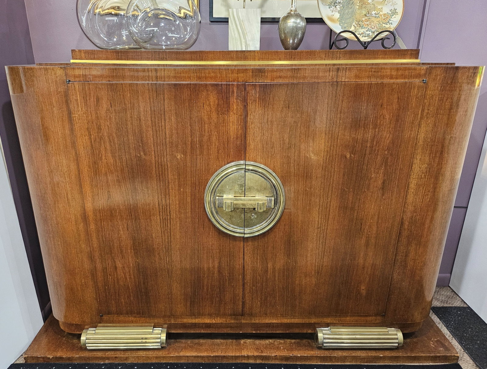 Dominique Masterpiece French Art Deco Bar Cabinet Sideboard: Attributed to Maison Dominique is this exceptionally sexy, circa 1925 French art deco sideboard. It is a masterpiece, one of the best examples of a Dominique on the market. Dominique's signature brass