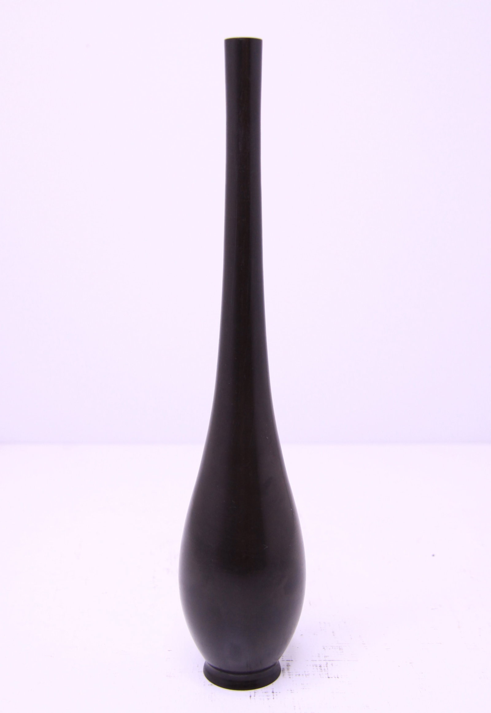 Japanese Bronze Crane-Neck Vase Taisho Showa circa 1915-1935: Japanese patinated bronze tsurukubi, or “crane-neck,” 11 1/2" vase, likely Taish? to early Sh?wa period, circa 1915–1935. Elegantly restrained form with a rounded pear-shaped body rising int