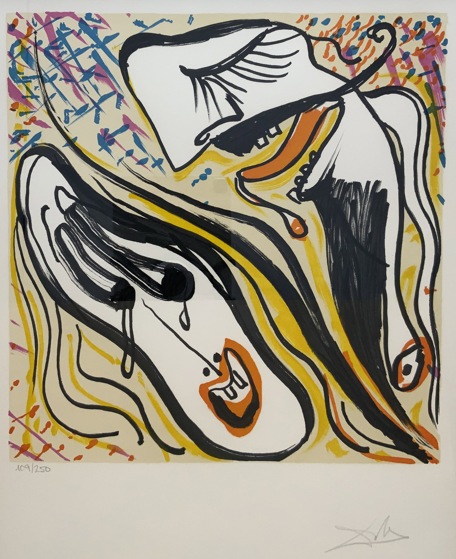 Salvador Dali Heterosexual Anguish 109/250: Salvador Dali's Heterosexual Anguish, Angosia eterosessual from the cooperative lithograph collection of Les Vitraux, the Stained-Glass Windows of 1974. Signed and numbered 109/250 on Arches. In 1974 
