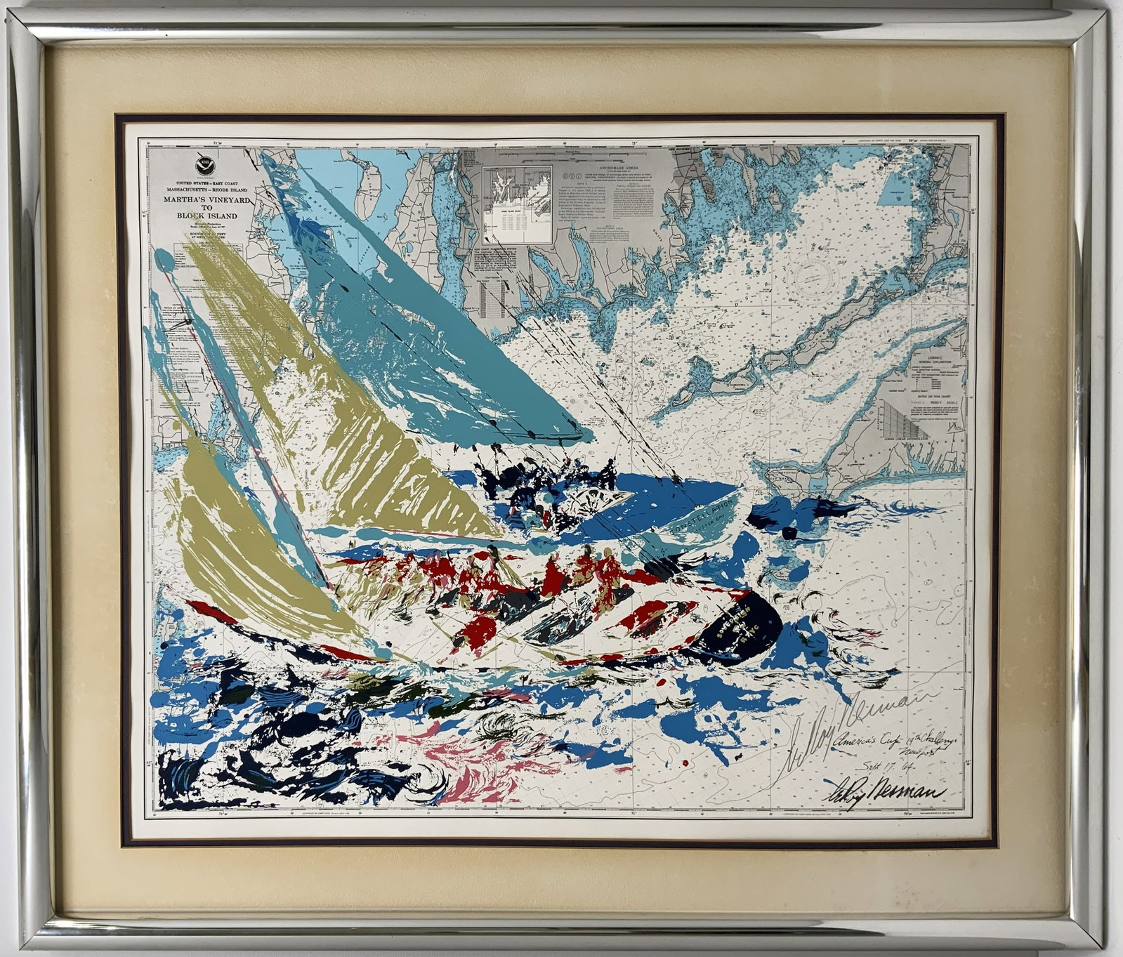 LeRoy Neiman 'America's Cup 19th Challenge Newport' signed serigraph 1964: LeRoy Neiman 'America's Cup 19th Challenge Newport' serigraph 1964 pencil signed by Neiman. Zelma's offers in-house shipping, please inquire before checkout to ensure competitive shipping rates. Prove