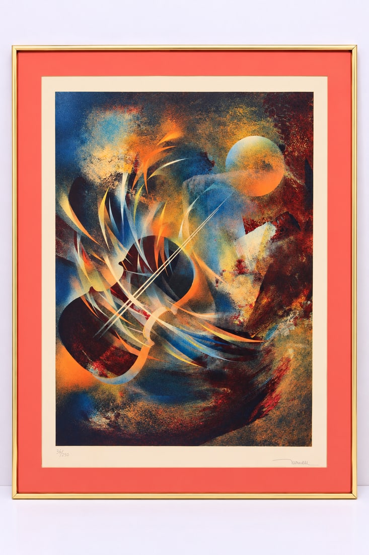 DeBussy Sound of Color by Leonardo Nierman pencil signed and number 39/250: Leonardo Nierman (Mexican, 1932–2023) Debussy, from the Sound of Color Portfolio, 1976. A Color lithograph on Arches paper with embossing blind stamp by Lublin Graphics. Pencil signed lower right an
