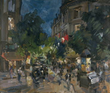 Konstantin Korovin (1861-1939) - Night Scene in Paris, 1927: Konstantin Korovin (1861–1939) | Russia/France “Night Scene in Paris”, 1927 Oil on canvas Signed front lower left “Konstant. Korovine 1927”. Dimensions: Unframed: 50.5 × 60 cm | 19
