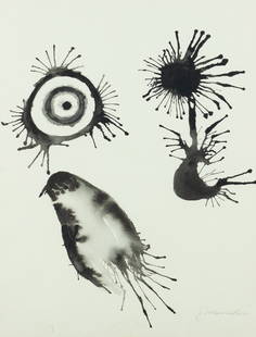 Jagdish Swaminathan (1928-1994) - Three Forms, c. 1980s: Jagdish Swaminathan (1928–1994) | India “Three Forms”, c. 1980s Ink on paper Signed lower right “J Swaminathan”. A rare ink composition by Jagdish Swaminathan, a pivotal figure of In