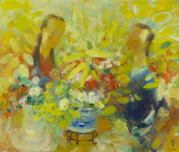 Le Pho (1907-2001) - Women With Flowers: Le Pho (1907–2001) | Vietnam/France “Women With Flowers”, n.d. Oil on silk Signed lower right “Le Pho”. Dimensions: Unframed: 55 × 65 cm | 21.7 × 25.6 in Provenance:<