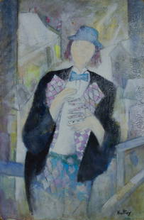 Pierre Vauthey (1937-2019) - Harlequin with Playing Cards: Pierre Vauthey (1937–2019) | France “Harlequin with Playing Cards”, n.d. Mixed media on board Signed lower right “Vauthey”. Dimensions: Unframed: 64.5 × 42.5 cm | 25.4 × 16.7 in