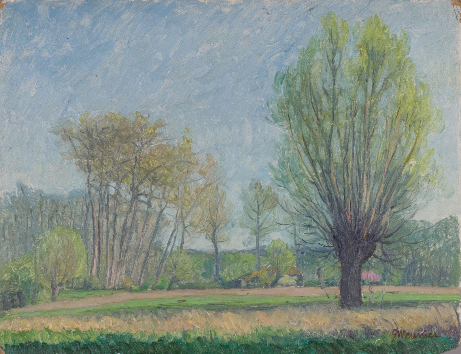 Georges Meunier (1869-1942) - Landscape with Willow: Georges Meunier (1869–1942) | France Landscape with Willow Oil on panel Signed: lower right “Meunier”. Dimensions: Artwork: 27 × 34.5 cm | 10.6 × 13.6 in Provenance: Pri