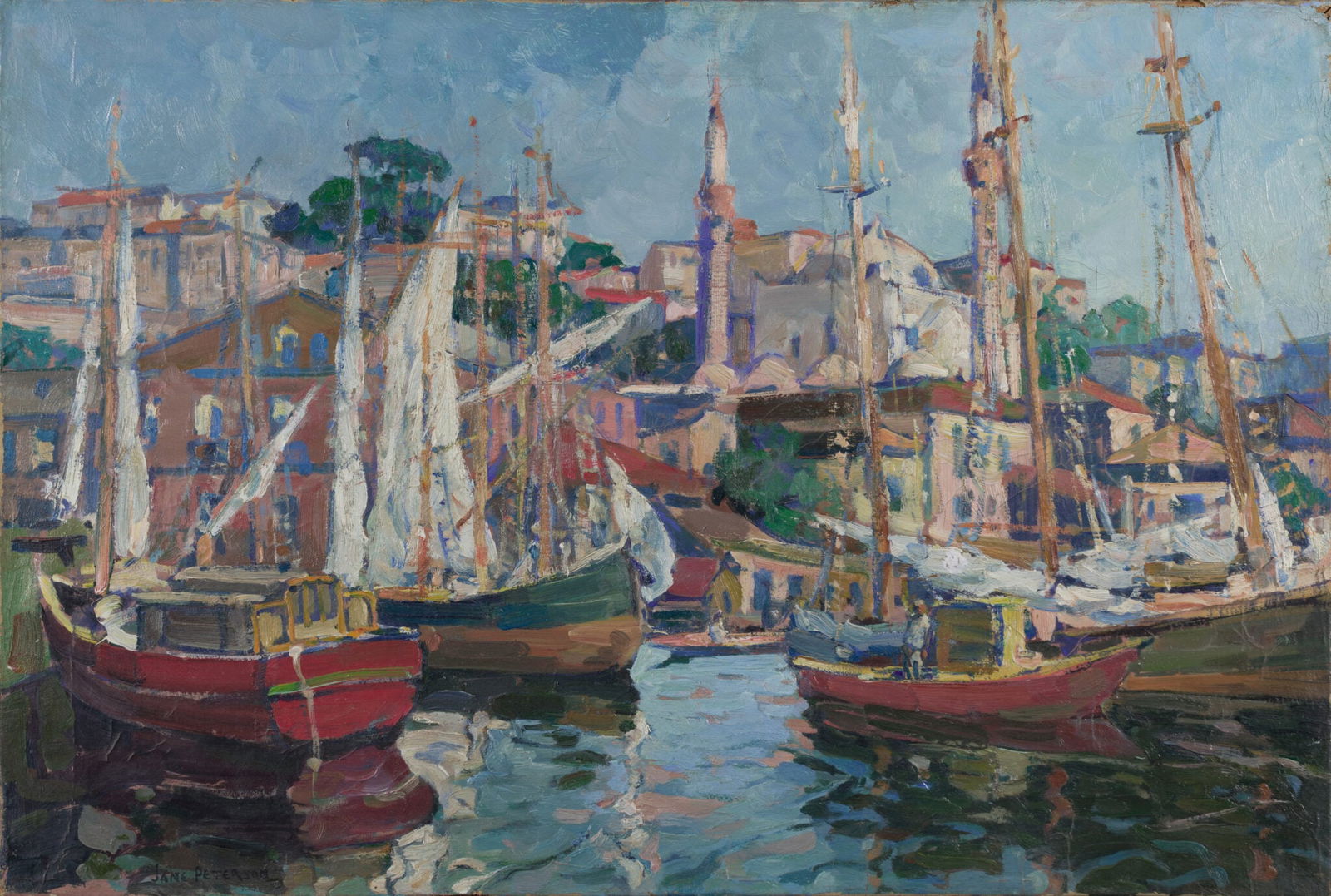Jane Peterson (1876-1965) - View of Istanbul: Jane Peterson (1876–1965) | United States View of Istanbul Oil on canvas Signed: lower left “Jane Peterson”. Dimensions: Artwork: 50.5 × 75 cm | 19.9 × 29.5 in Provenance:<
