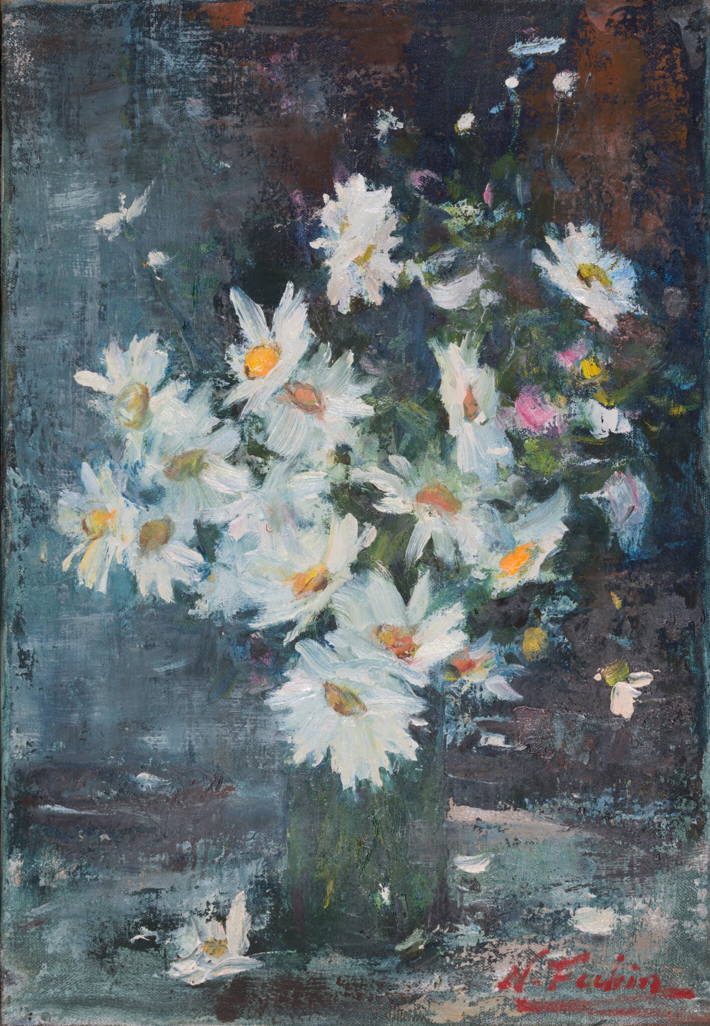 Nicolai Fechin (1881-1955) - Daisies in a Glass Vase: Nicolai Fechin (1881-1955) Daisies in a Glass Vase Oil on Canvas Signed: Signed lower right in his characteristic bold, red cursive: “N. Fechin”. Dimensions: Artwork: 44 × 30 cm |