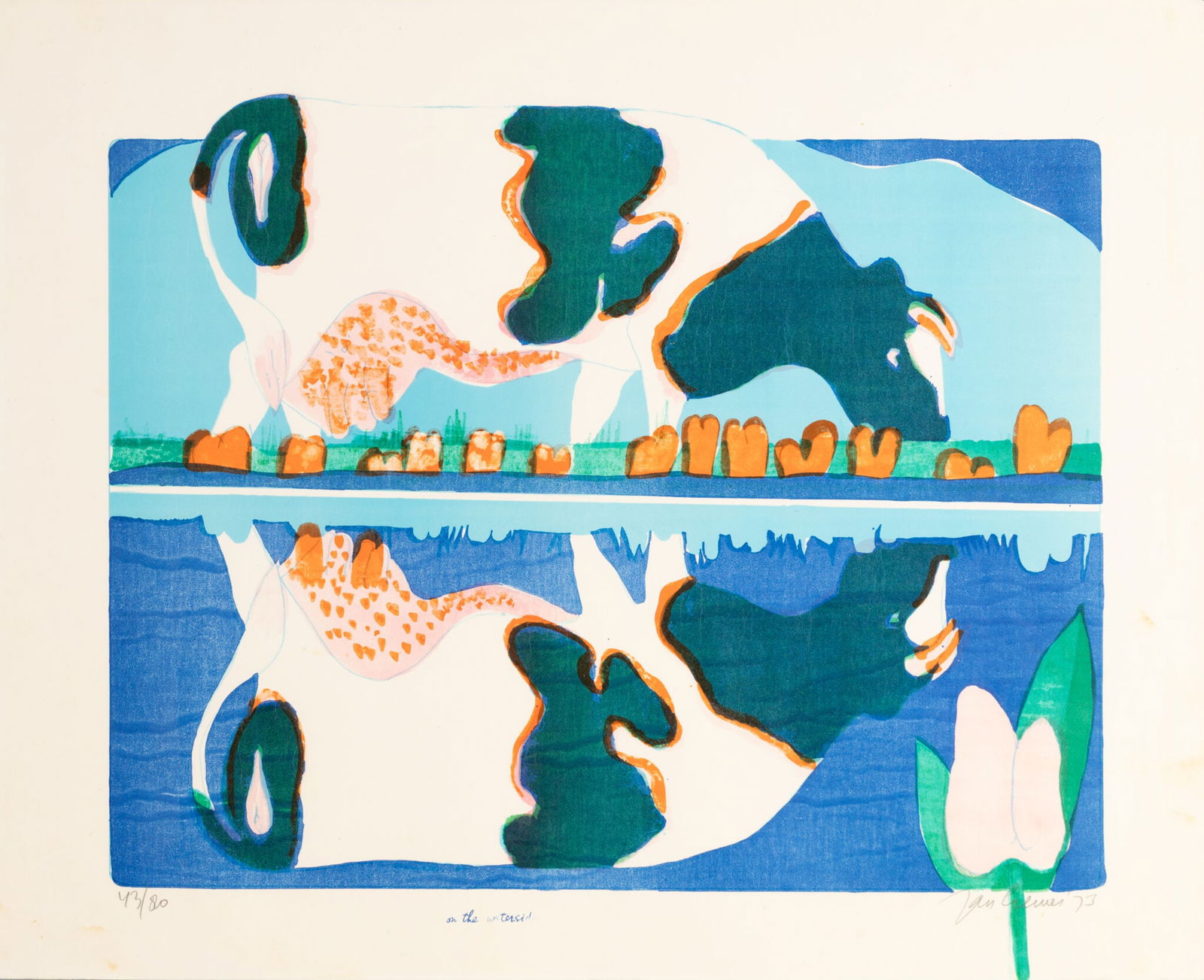 Jan Cremer (1940-2024) - On the Waterside, 1973: Jan Cremer (1940-2024) | Netherlands On the Waterside, 1973 Color Screenprint on Paper Signed: Signed and dated lower right “Jan Cremer ’73”; titled “on the waterside.” i