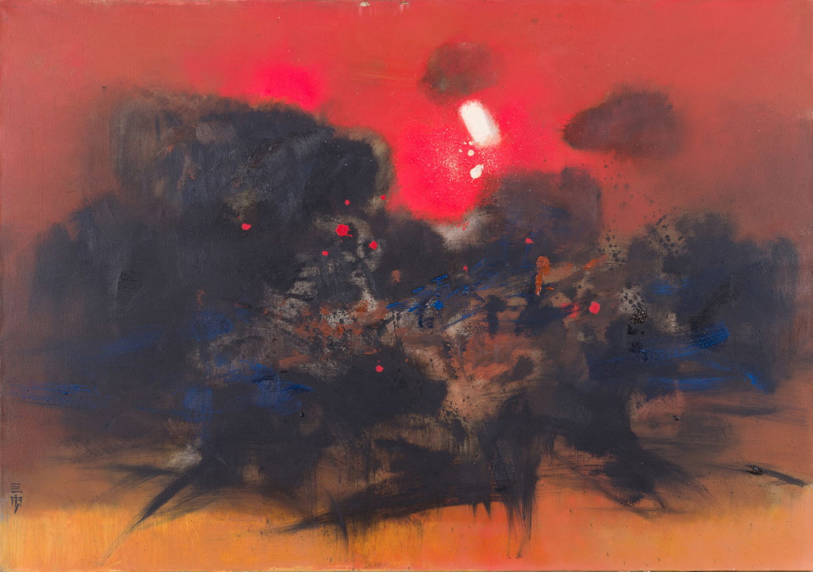 Cheong Soo Pieng (1917-1983) - Abstract Landscape (Sunrise): Cheong Soo Pieng (1917-1983) Abstract Landscape (Sunrise) Oil on Canvas Signed: Signed with the artist’s Chinese seal/character in the lower left corner. Dimensions: Artwork: 100 × 70 cm | 39.