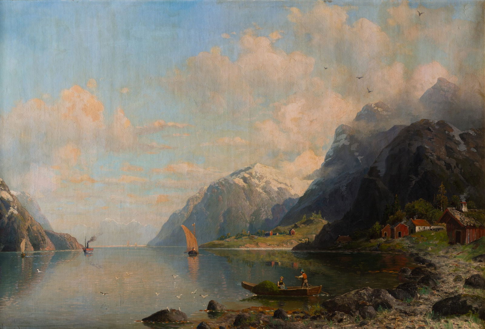 19th Century School - Fjord Landscape with Figures (1 of 5)
