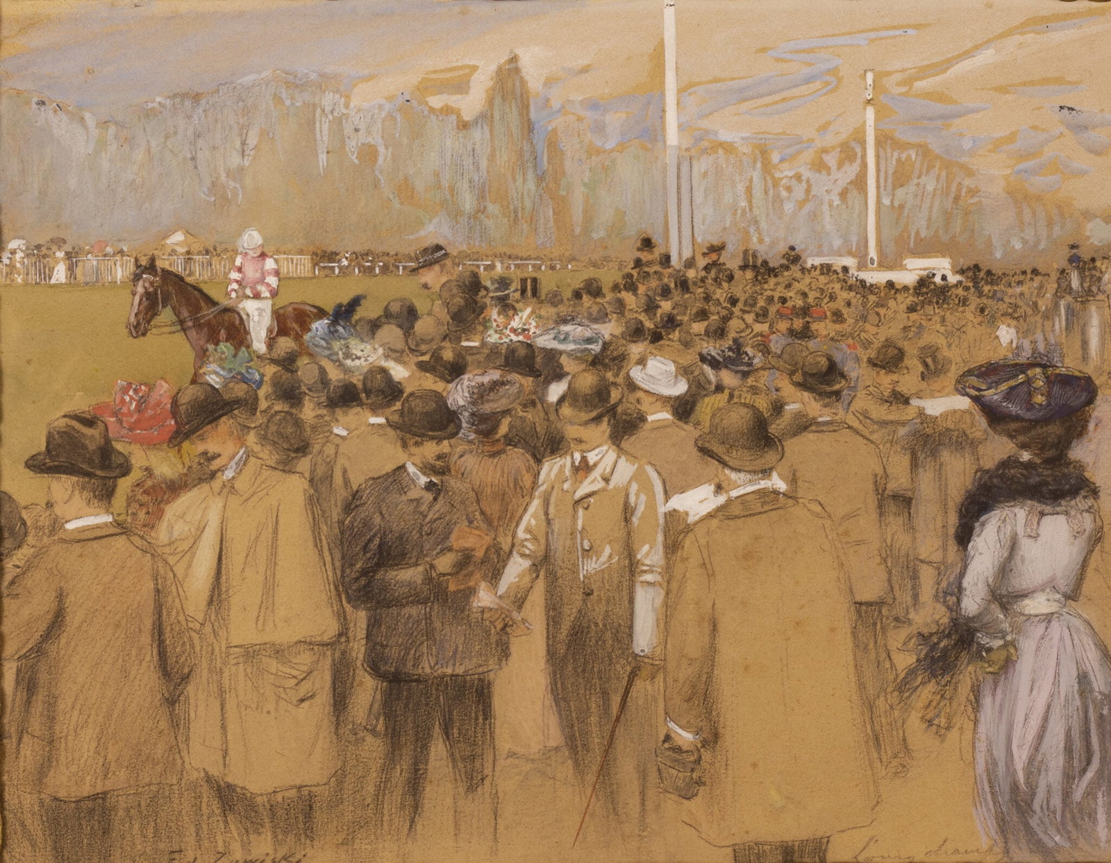 Edouard Zawiski (1861-1933) - Horse Race at Longchamp: Edouard Zawiski (1861-1933) Horse Race at Longchamp Mixed Media, Pastel on Paper Signed: Signed lower left.Situated lower right. Dimensions: Framed: 35 × 42.5 cm | 13.8 × 16.7 in Artwork: 2