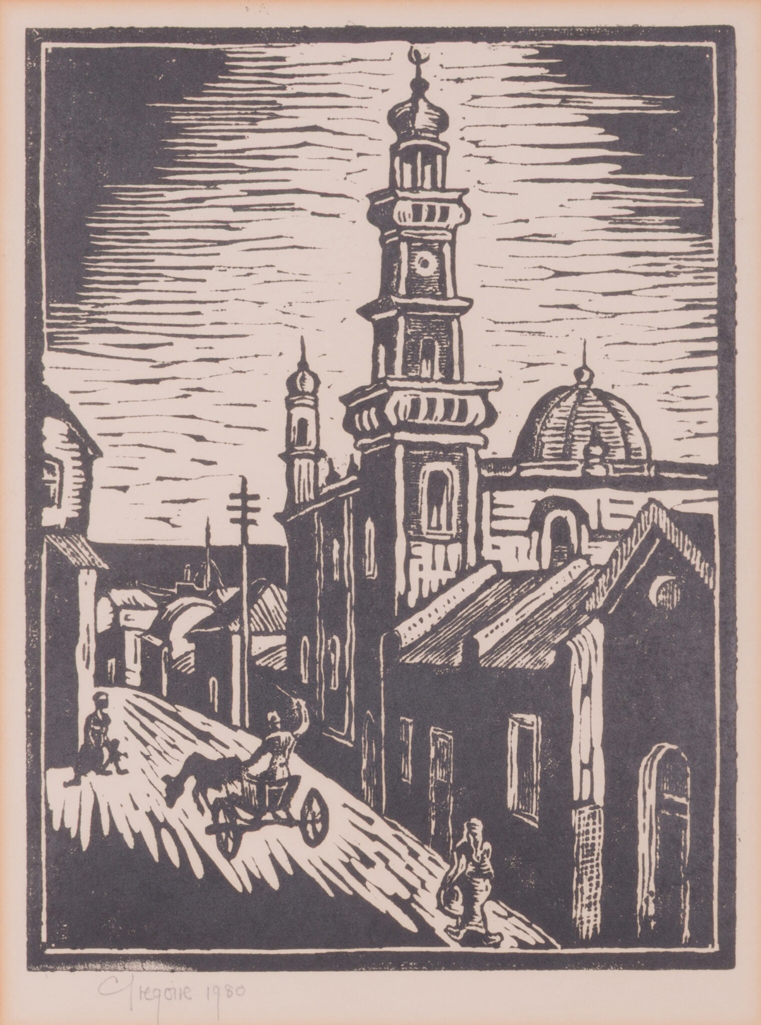 Gregoire Boonzaier (1909-2005) - District Six, 1980: Gregoire Boonzaier (1909-2005) Gregoire Boonzaier — District Six, 1980 Linocut on Paper Signed: The work is signed in the plate. Dimensions: Framed: 56 × 45 cm | 22 × 17.7 in Artwork: 34 ×