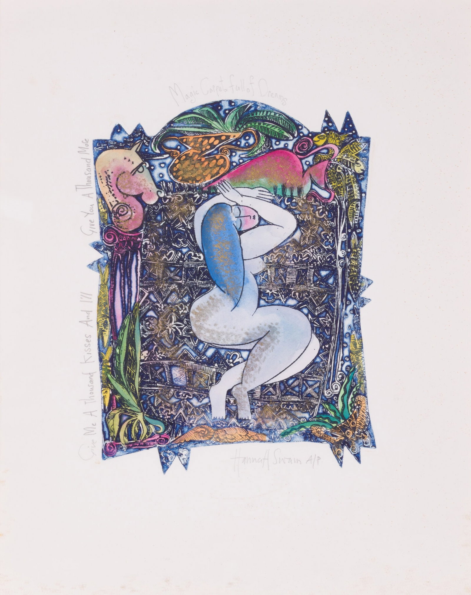 Hannah Swain - Magic Carpet full of Dreams: Hannah Swain Hannah Swain — Magic Carpet full of Dreams Lithograph on Paper Signed: The work is signed by the artist as “Hannah Swain A/P” (Artist’s Proof) in the lower margin. The title i