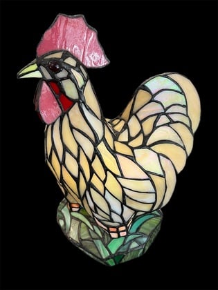 Vintage Tiffany Style Stained Plastic Rooster Light: This Vintage Tiffany Style Stained Plastic Rooster Light is a unique and vibrant piece of decorative lighting that combines the elegance of Tiffany-style craftsmanship with a whimsical, country-inspir