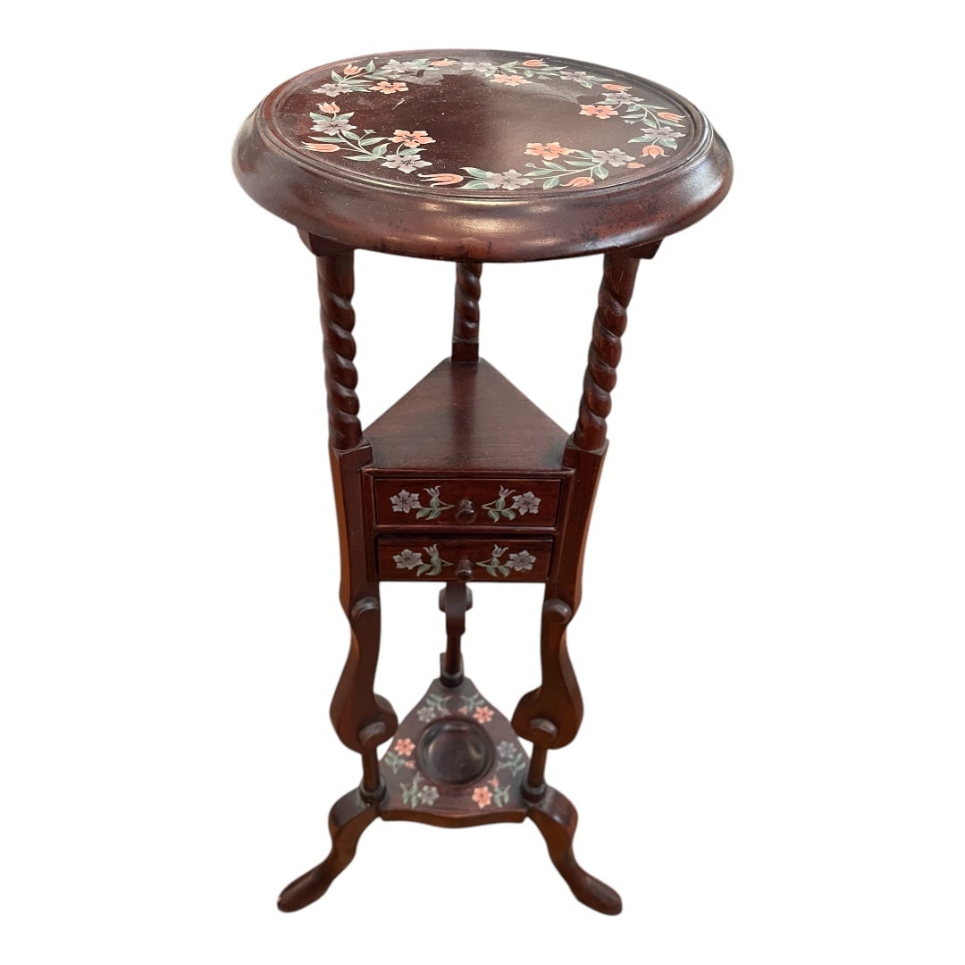 Vintage Hand Painted Mahogany Victorian Style Pedestal Plant Stand (1 of 1)