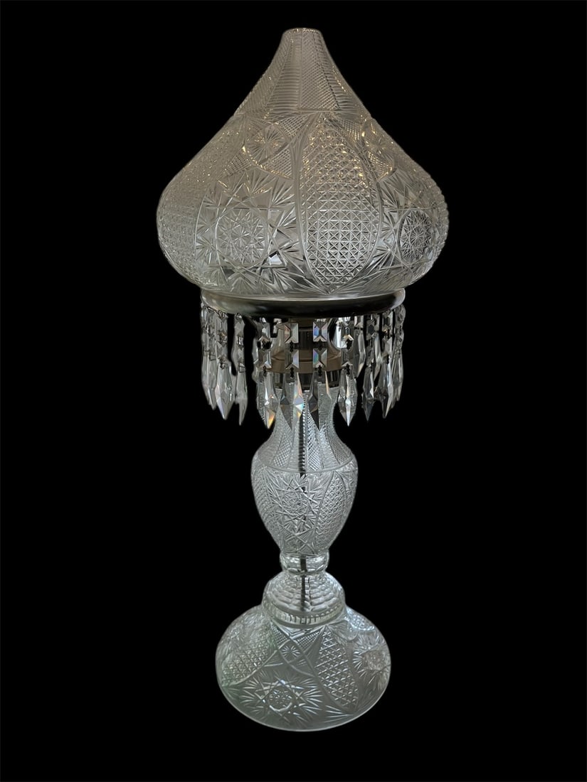 Vintage Elegant Cut Crystal Pressed Glass Onion Dome Table Lamp (1 of 1)