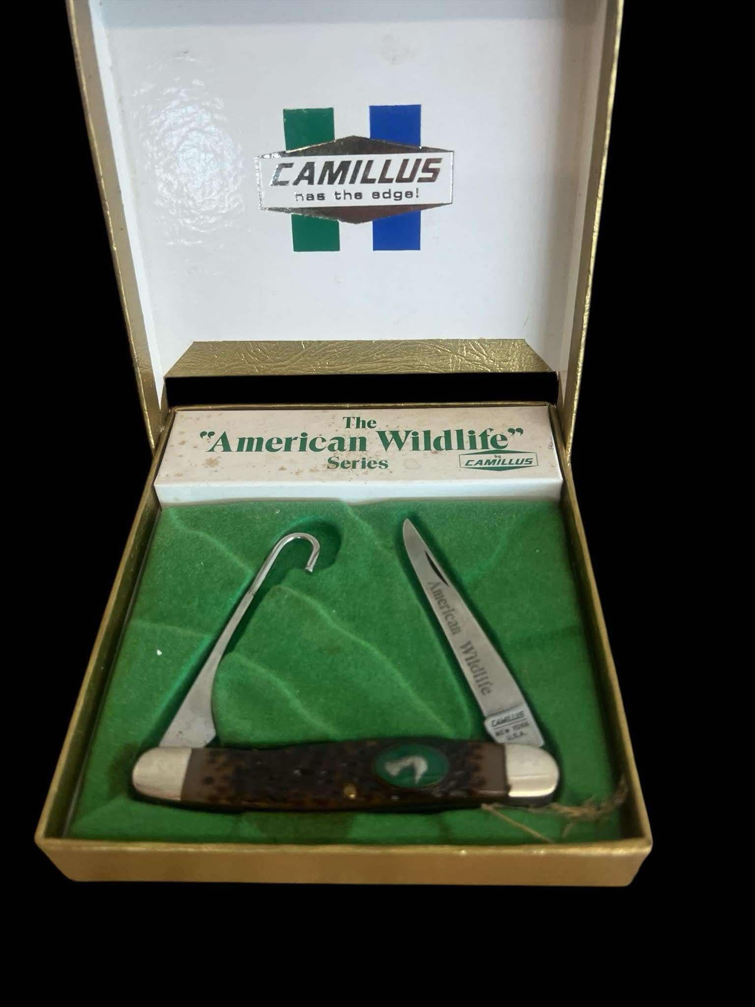 1970-1980 Camillus American wildfire series in box: The 1970-1980 Camillus American Wildfire Series in its original box is a vintage collectible knife set produced by Camillus Cutlery Company, which was one of the leading manufacturers of high-quality 