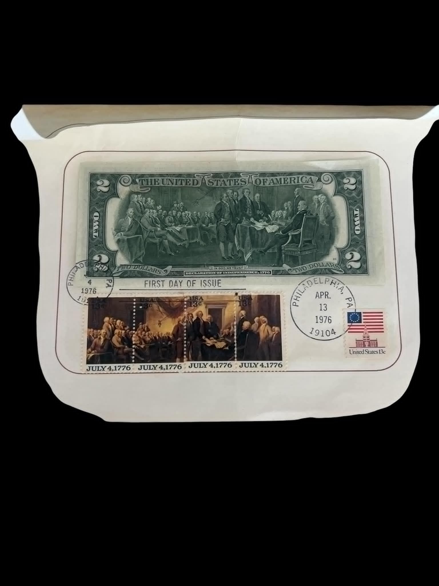 Bicentennial two dollar bill First day of issue stamp: The Bicentennial two-dollar bill with a First Day of Issue stamp is a unique collectible that commemorates the United States' 200th anniversary of independence. These bills were first issued on April