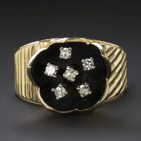 Vintage Diamond Flower Ring 10gm 14K Yellow Gold Wide Big Mid Century Sculptural-