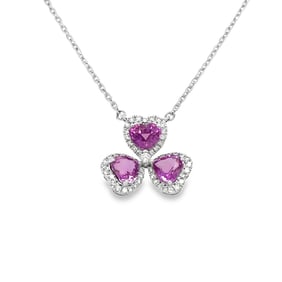 18K White Gold Pink Sapphire and Diamond Heart Pendant Necklace