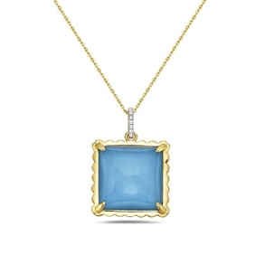 14k Gold Blue Topaz Diamond Pendant