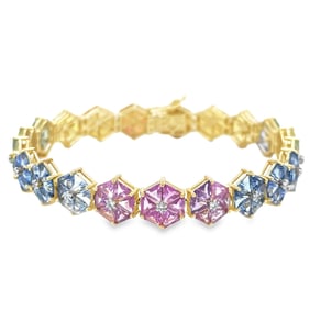 14k Gold Multi Sapphire Diamond Bracelet
