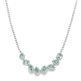 18k White Gold Emerald Diamond Necklace