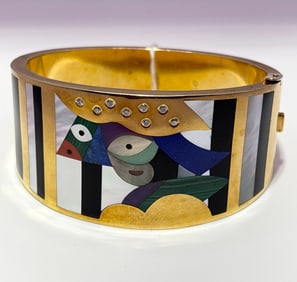 Asch Grossbardt 14k Yellow Gold Inlay Bangle Bracelet 69 grams