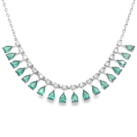 18K White Gold Emerald & Diamond Necklace