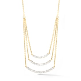 14K Gold Triple Diamond Bar Necklace, 0.42ct, 18"