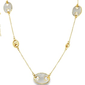 14K Gold Mother of Pearl Necklace, 22 Adjustable