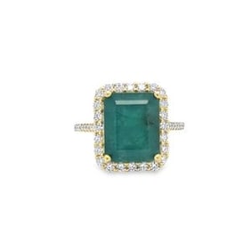 Emerald Diamond Ring 14K Yellow Gold