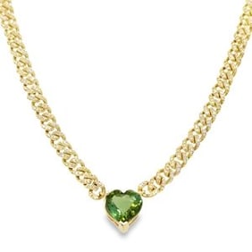 Green Tourmaline Diamond 14K Gold Necklace