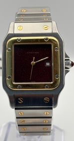 Cartier Carree Automatic 29mm 18k Yellow Gold/Steel Burgundy Stone Dial Unisex 2960