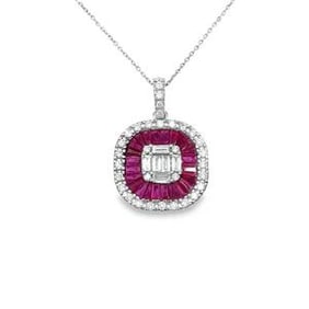 14K White Gold Ruby & Diamond Pendant 2.28g