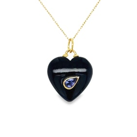14K Gold Onyx Tanzanite Heart Pendant 0.43g